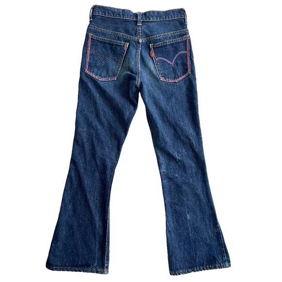 Vintage 70s Levis Bell Bottom Flared Orange Tab Patch Embroidered Jeans - Picture 9 of 13